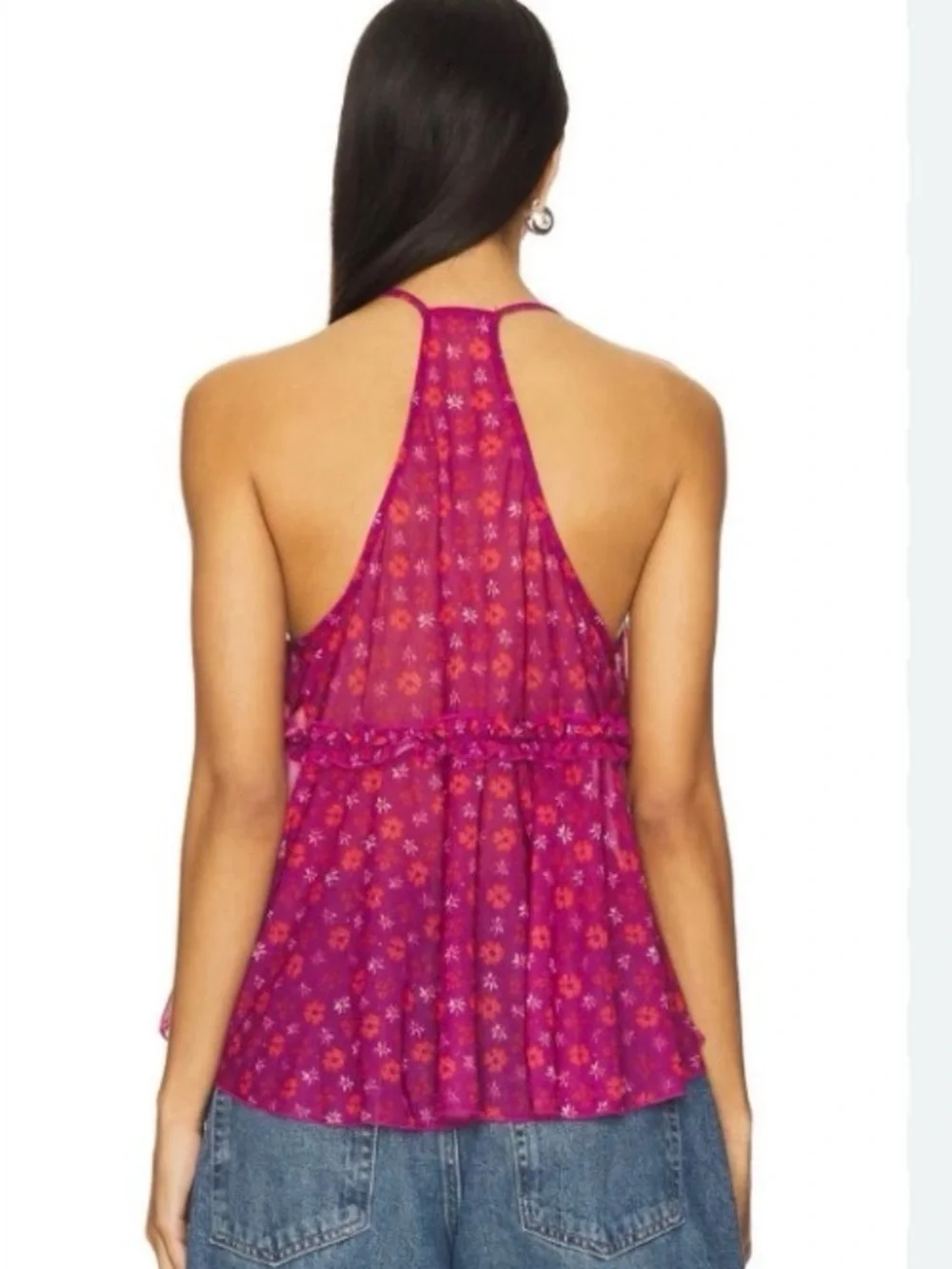 Free People Fuchsia Floral Ruffle Halter Camisole